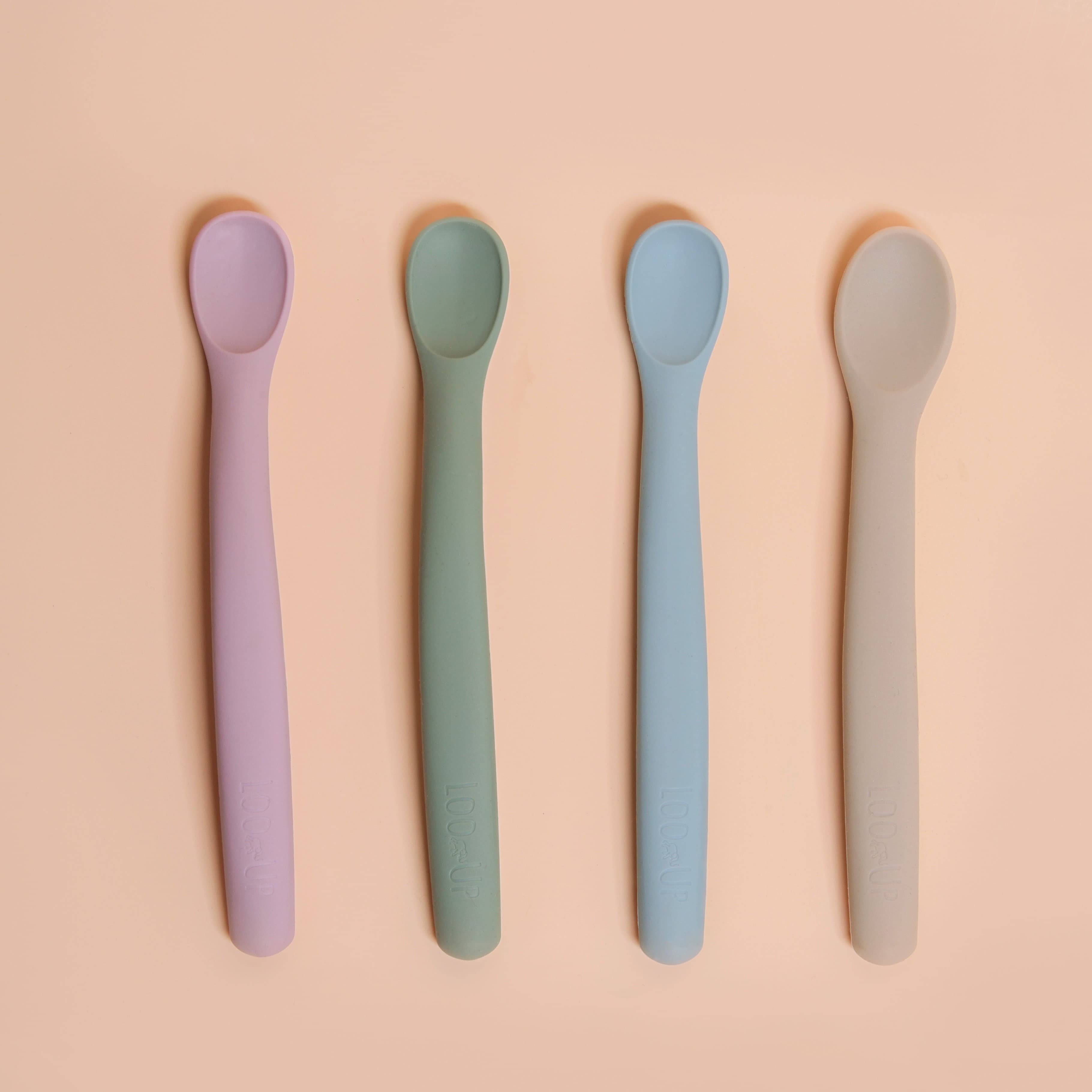 Cucchiaini svezzamento in silicone flessibili a 360° Blue Wave /Beige.