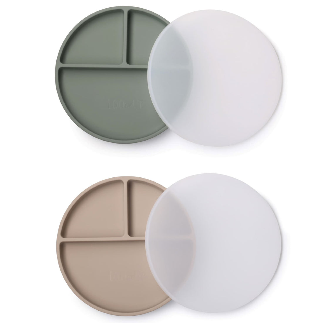SET 2 PIATTI IN SILICONE CON VENTOSA E COPERCHIO -SAGE/BEIGE-
