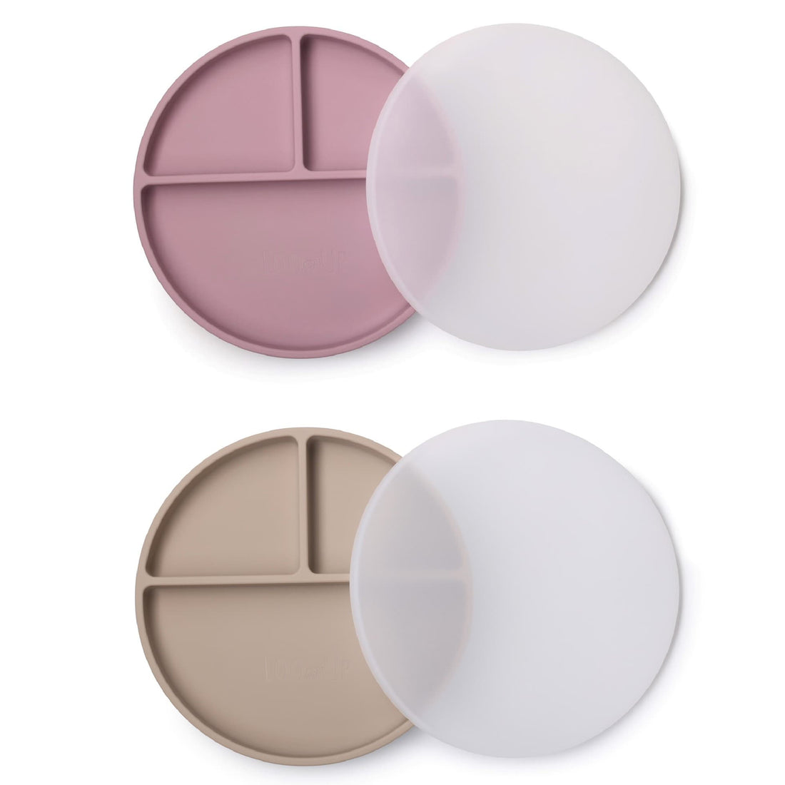 SET 2 PIATTI IN SILICONE CON VENTOSA E COPERCHIO -ROSA/BEIGE-