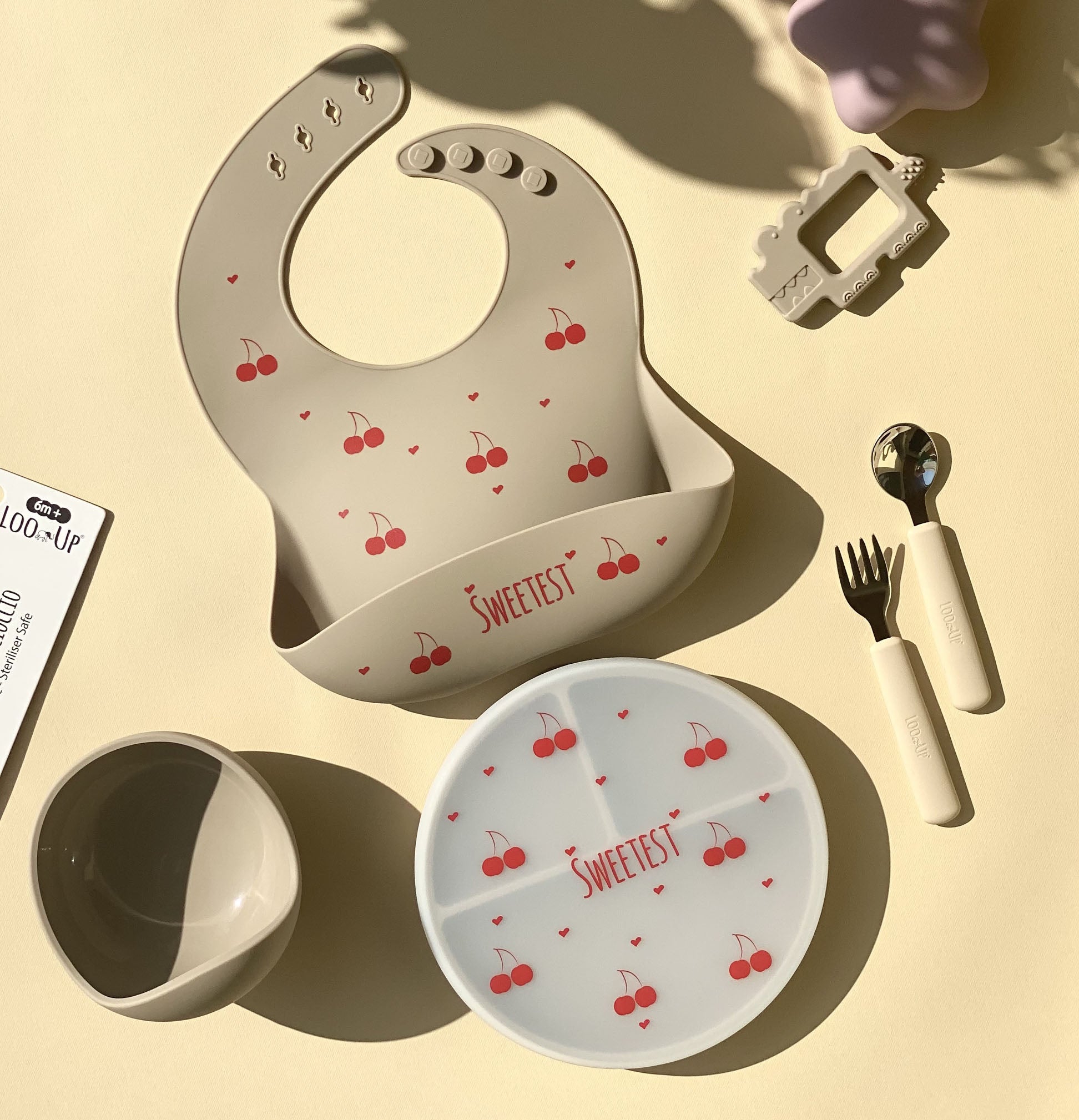 Set Pappa Sweetest (Bavaglino posate ciotola e piatto) Beige