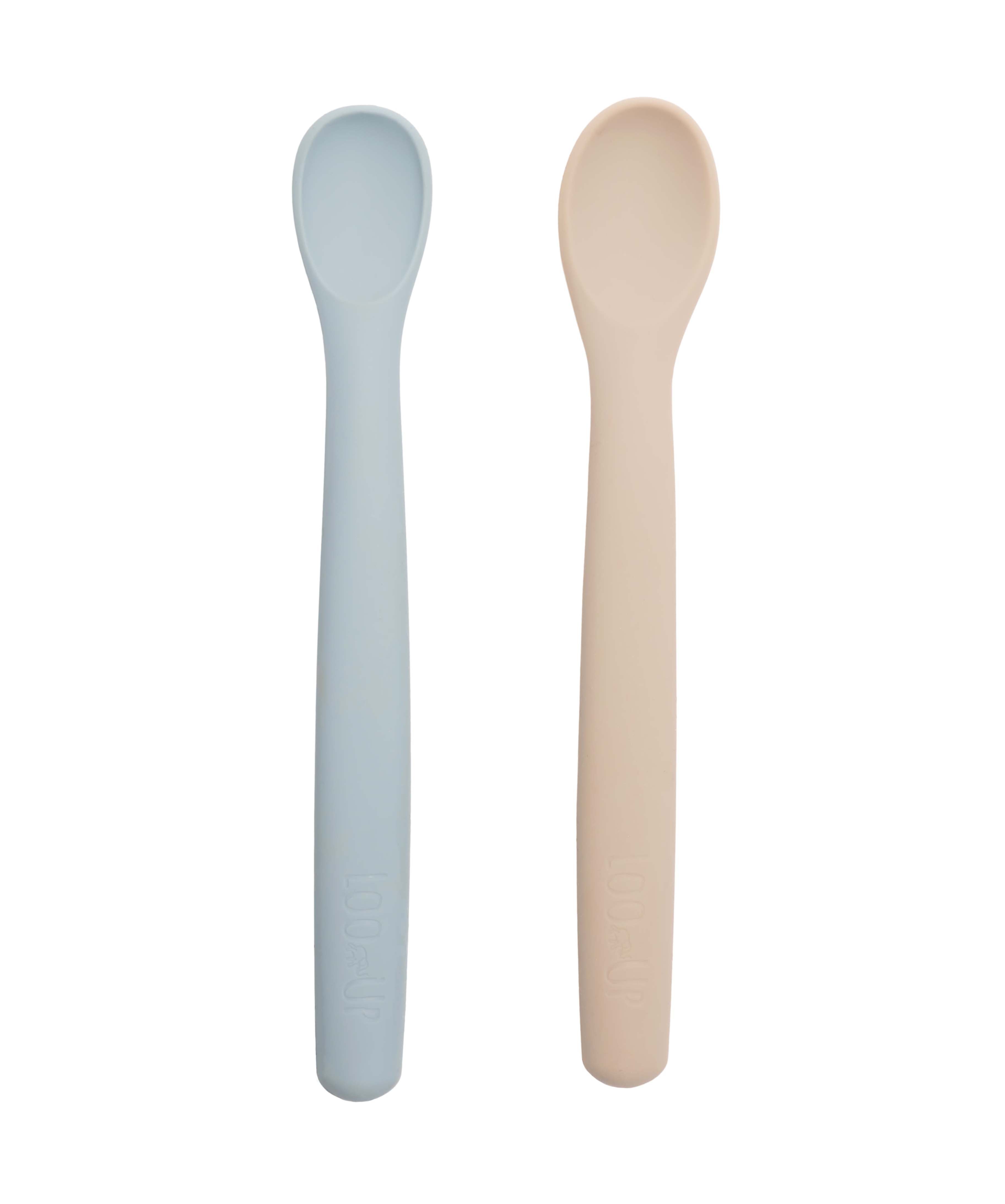 Cucchiaini svezzamento in silicone flessibili a 360° Blue Wave /Beige.