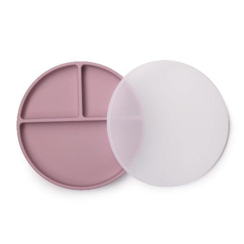 Piatto con ventosa per bambini a Scomparti con coperchio in Silicone Rosa - Loo.Up