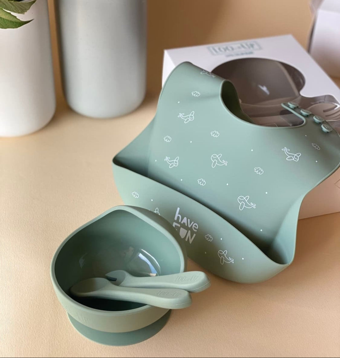 set pappa 3 pezzi bavaglino ciotola e posate 