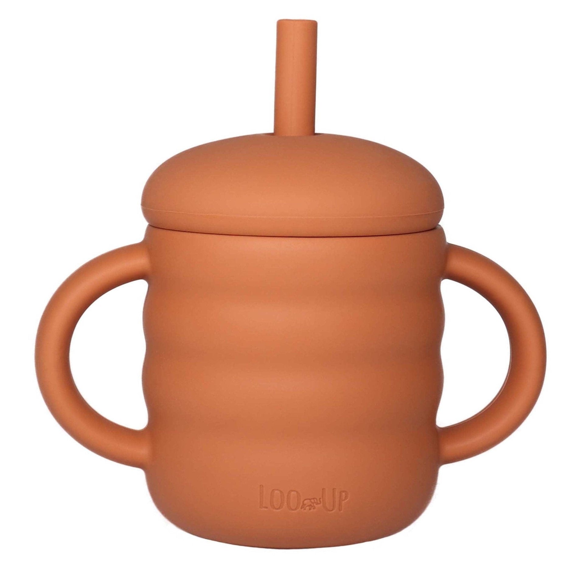 Tazza con cannuccia e manici per bambini terra cotta.